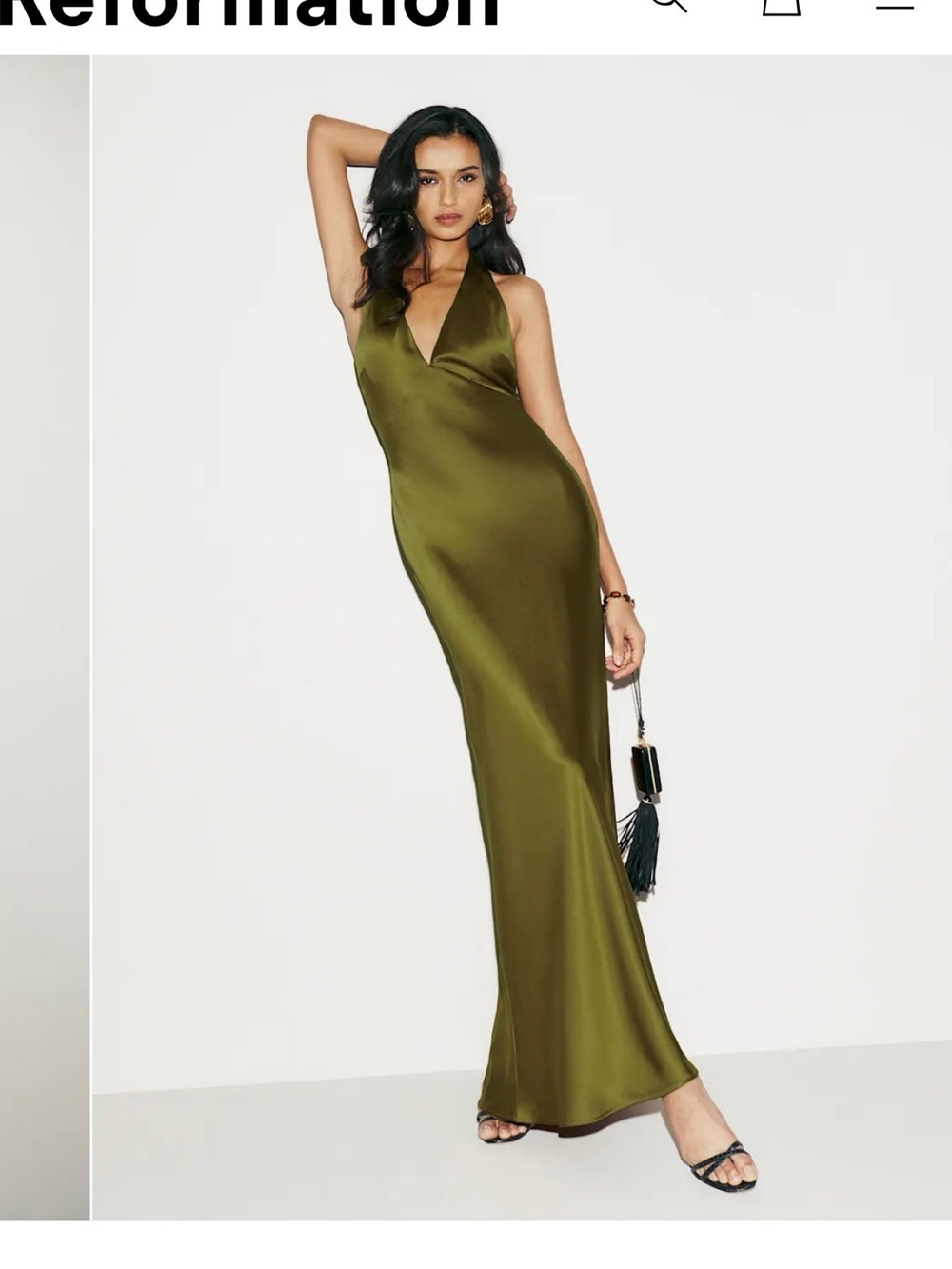 Reformation Daniela Silk Dress in Pear - Picture 5 of 7